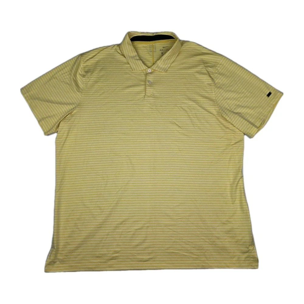 Nike Tiger Woods Polo Shirt Mens XXL Yellow Striped‎ Dri-FIT Golf Performance